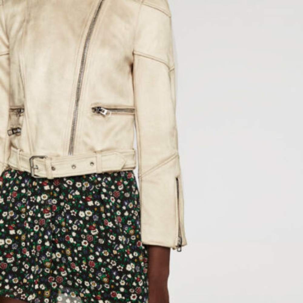 ZARA FAUX SUEDE BIKER JACKET STONE sz XS - Picture 8 of 8